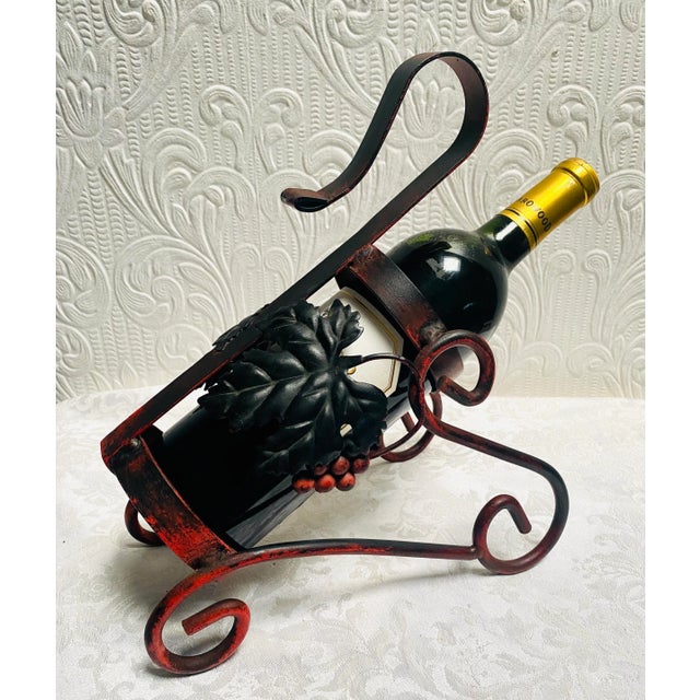 Mid-Century Modern Vintage Mid Century Iron Grapes and Leaves Wine Bottle Holder For Sale - Image 3 of 7