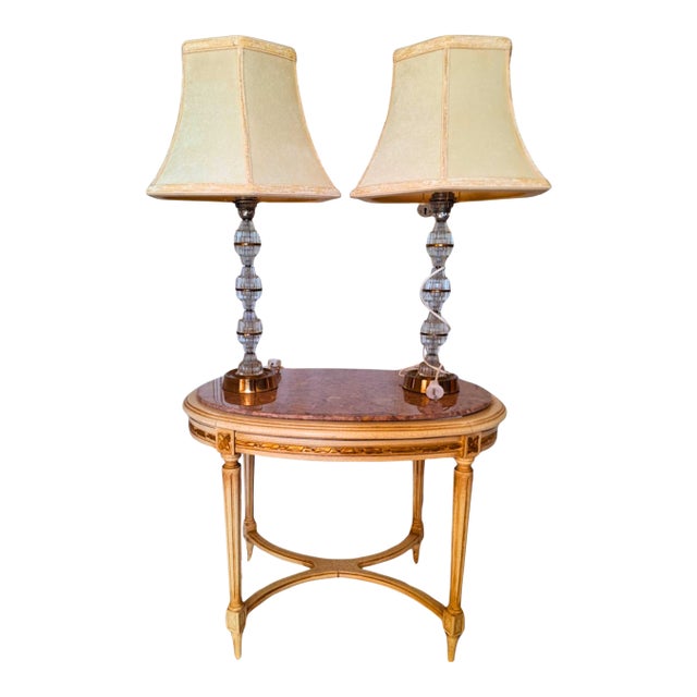 Swedish Mid-Century Modern Glass & Brass Table Lamps by Carl Fagerlund for Orrefors, Tyringe, 1960s, Label-Marked For Sale