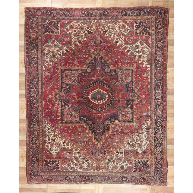Early 20th Century Antique Persian Heriz Rug, 11'09 X 14'07 For Sale - Image 9 of 10