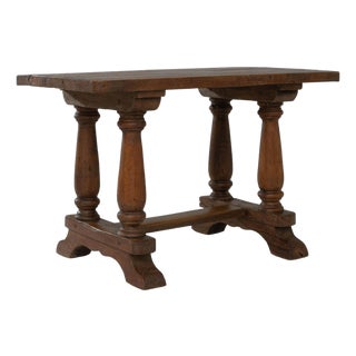 19th Century Luxembourg Provincial Oak Trestle Console Table In Original Patina For Sale