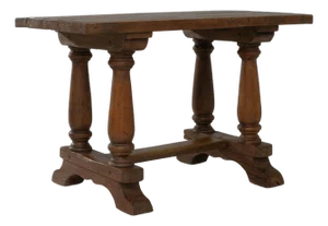 19th Century Luxembourg Provincial Oak Trestle Console Table In Original Patina
