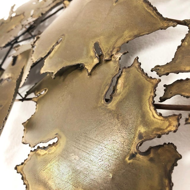 Brutalist 1960s Brutalist Brass Wall Sculpture in Leaves Form For Sale - Image 3 of 5