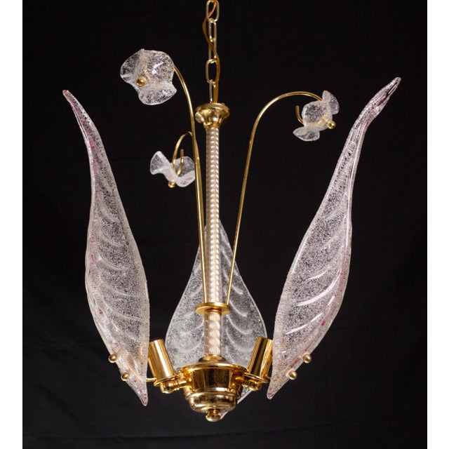 Glass Vintage Pink Leaves Murano Chandelier, 1970 For Sale - Image 7 of 11
