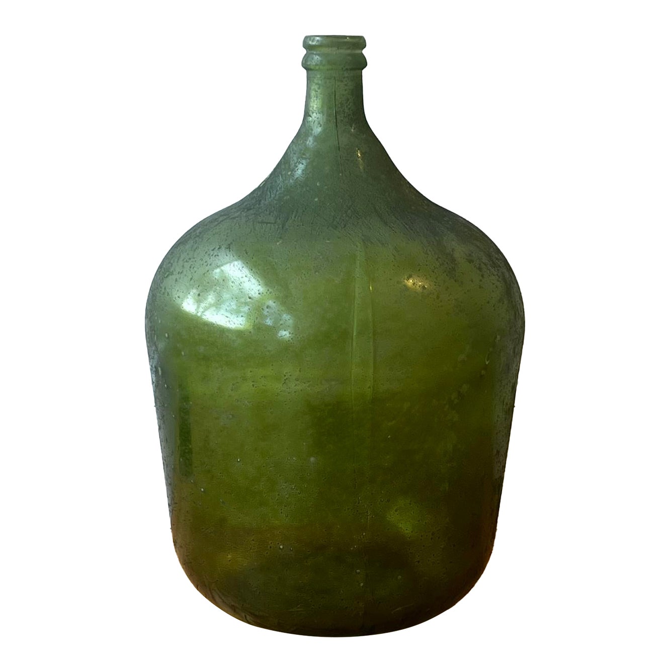 Vintage Spanish Green Demijohn Bottle With Rolled Rim | Chairish