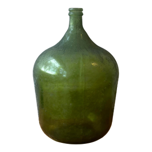 Vintage Spanish Green Demijohn Bottle With Rolled Rim