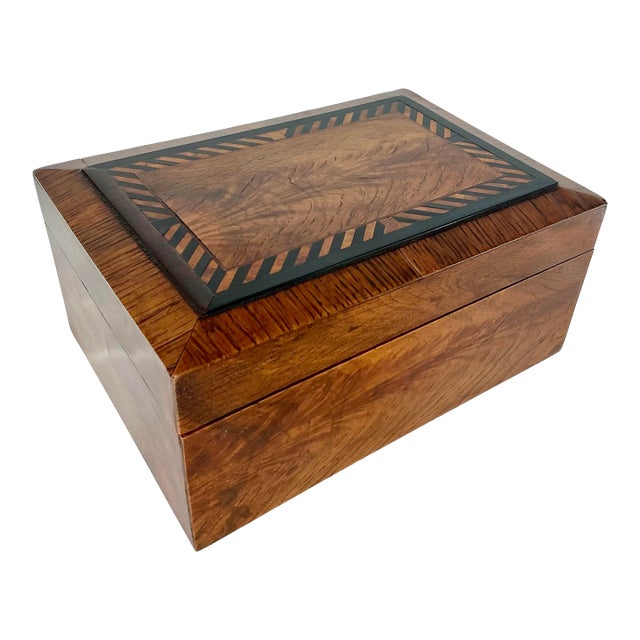 Antique Walnut Inlaid Jewelry or Document Box For Sale