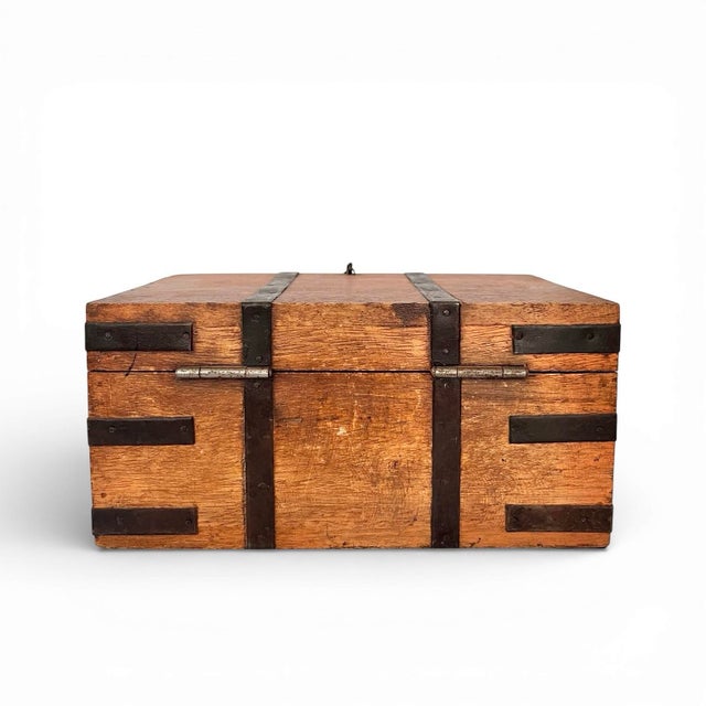 Brown Mid 20th Century Small Cedar Box With Iron Banding and Hardware For Sale - Image 8 of 8