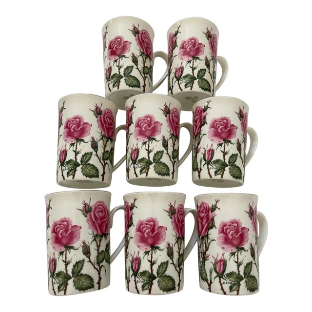 Otagiri Set of 8 Pink Rose W/24k Gold Rim Coffee/Tea Cups For Sale