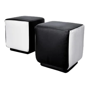 Mid-Century Retro White & Black Vinyl Cube Ottomans - a Pair