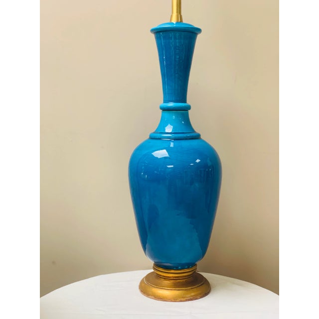 Mid-Century Modern Mid-Century Turquoise Table Lamp by Marbro For Sale - Image 3 of 9