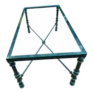 Vintage Brutalist Faux Verdigris Finish Glass Top Coffee Table - Styled After Giacometti For Sale