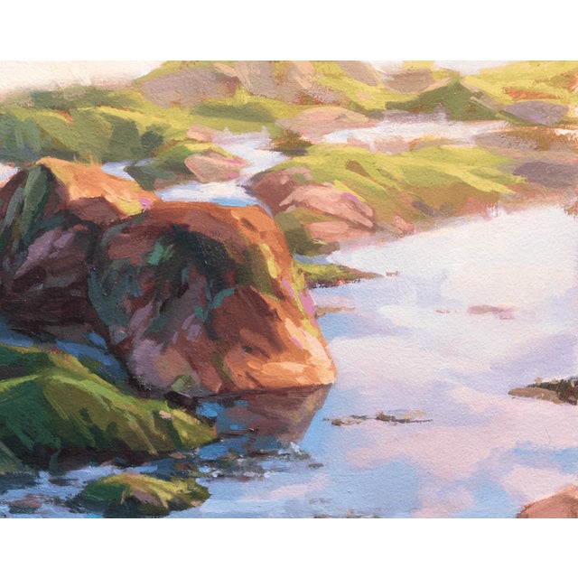 Coastal Shallow Focus by Judd Mercer | Oil On Panel Landscape with rocks and greenery in water. For Sale - Image 3 of 5