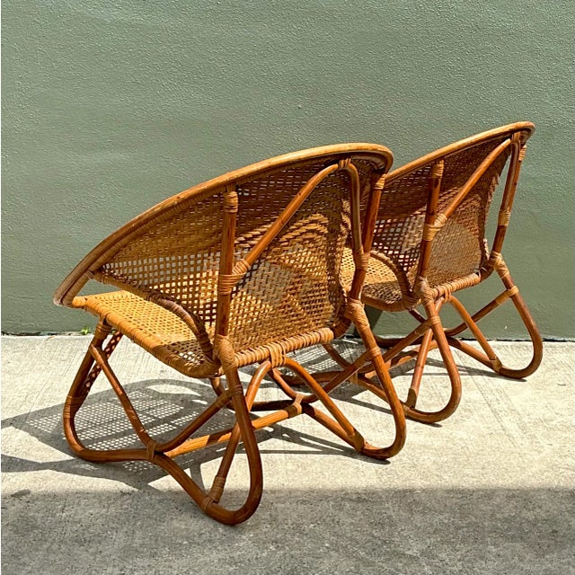 Vintage Woven Rattan Lounge Chairs - Pair For Sale - Image 10 of 12