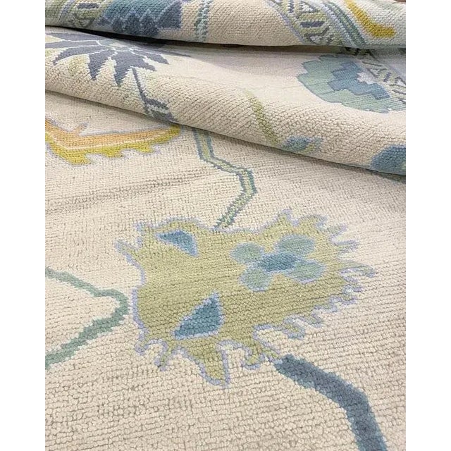 Modern Handknotted Oushak Rug in Blue, Marigold & Sage, 9' x 12' For Sale - Image 4 of 7