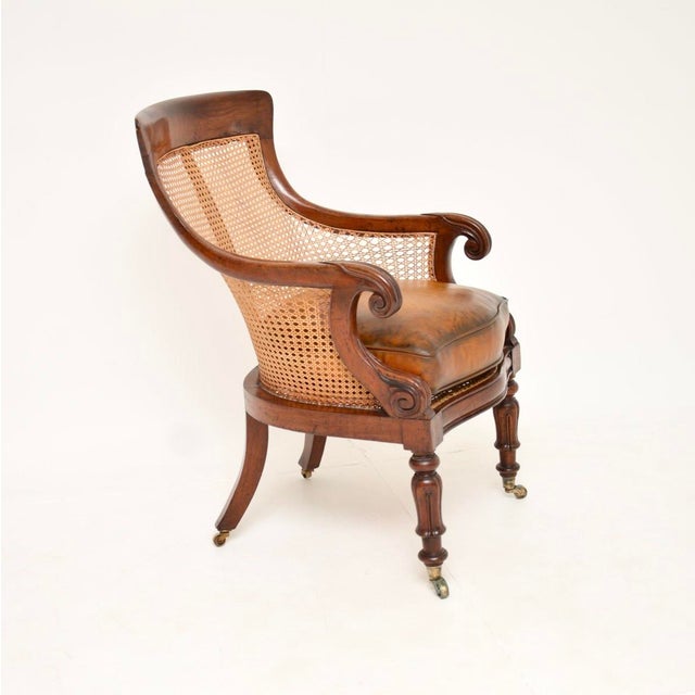 Antique William IV Cane and Leather Armchair, 1830s For Sale - Image 3 of 11