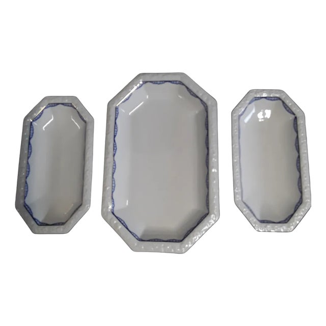 Rectangular Serving Bowls Maria Series with Blue Decoration by Rosenthal, 1930s, Set of 3 For Sale