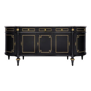 Louis XVI Style, French Classic Demilune Buffet, Ebonized, Circa 1920 For Sale