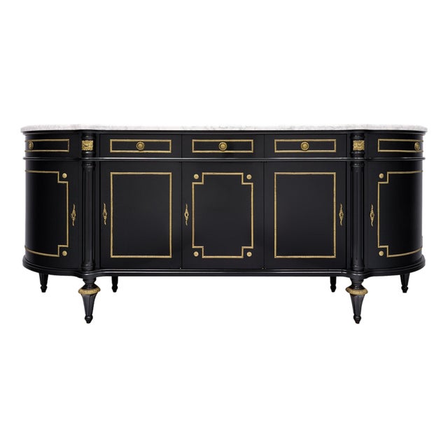 Louis XVI Style, French Classic Demilune Buffet, Ebonized, Circa 1920 For Sale