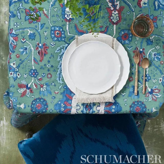 Boho Chic Sample- Schumacher Jahanara Rug Fabric in Jade For Sale - Image 3 of 3