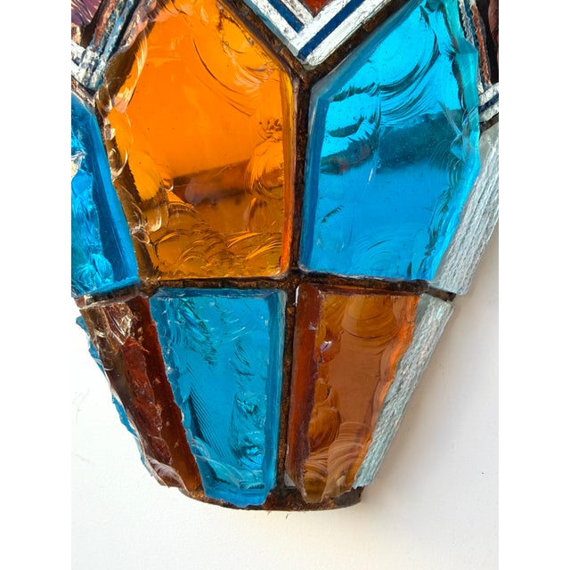 Pair of Hammered Glass Wrought Iron Sconces by Longobard, Italy, 1970s For Sale - Image 9 of 12
