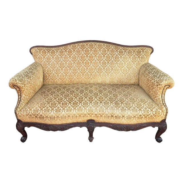Louis XV English Sofa in Mahogany & Upholstery, 1800s For Sale