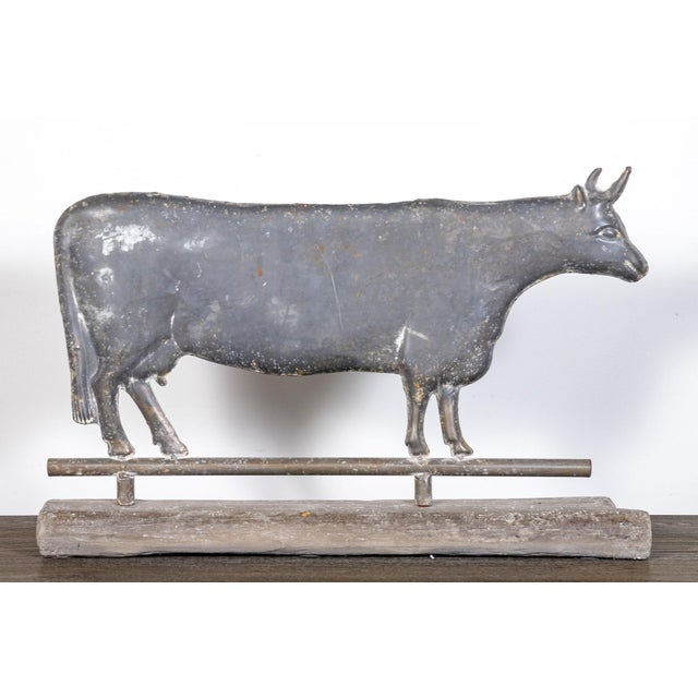 Metal Vintage Weathered Galvanized Cow Weathervane Sculpture For Sale - Image 7 of 7