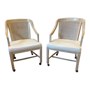 Late 20th Century Rolling Club Chairs With Cane Back, Vintage Set