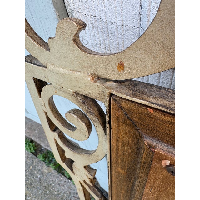 Large Vintage Mediterranean Beveled Wood & Gilt Metal Scrollwork Mirror For Sale - Image 11 of 17