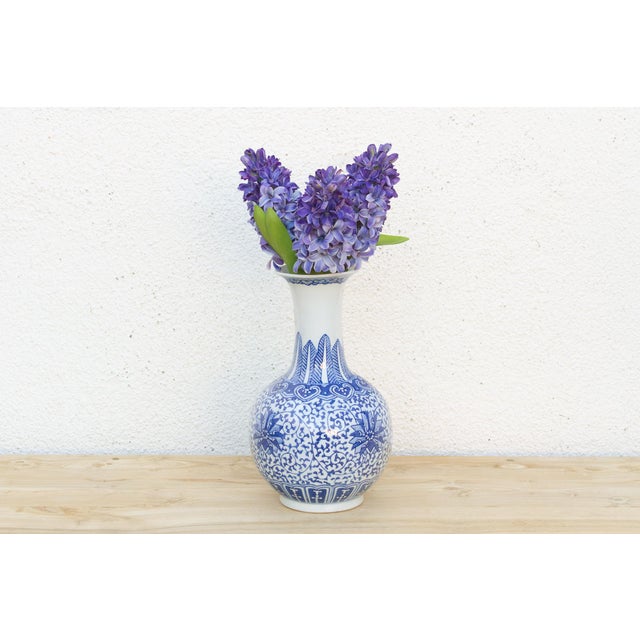 Blue 1970s Eleganted Neck Blue & White Vase For Sale - Image 8 of 8