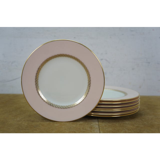 Mid 20th Century 33pcs Lenox Caribbee Pink & Gold X-444 Dinnerware China Plates Bowl Saucers For Sale - Image 6 of 14