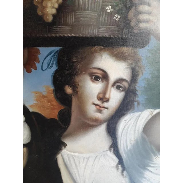 Woman with Flowers, 1800s, Oil on Canvas For Sale - Image 3 of 6