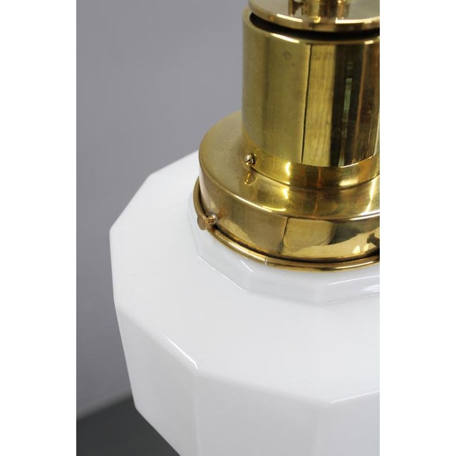 1930s Art Deco Brass and Opaline Glass Pendant, Czechoslovakia, 1930s For Sale - Image 5 of 11