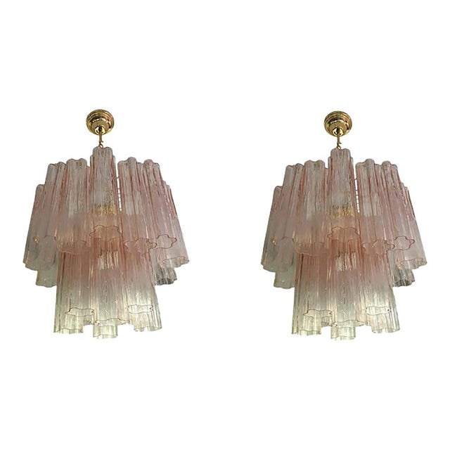 Murano Style Glass Pink Tronchi Chandeliers with Gold 24k Metal Frame by 101 Copenhagen, Set of 2 For Sale - Image 6 of 11