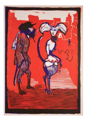 Mino Maccari, Figures, Original Linocut, 1951