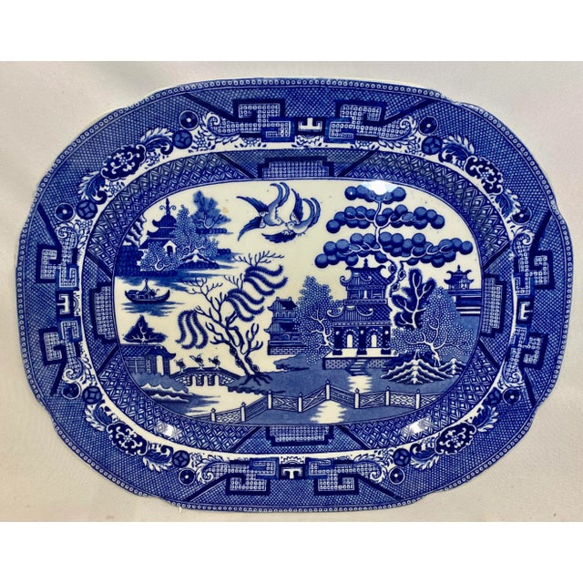 Antique Allerton’s Ltd Blue Willow Serving Platter Made in England - Circa 1830’s For Sale - Image 12 of 12