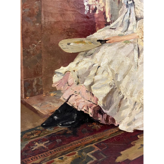 Ernest Jean Joseph Godfrinon, Elegant Woman in the Living Room, 1898, Oil on Canvas For Sale - Image 14 of 18
