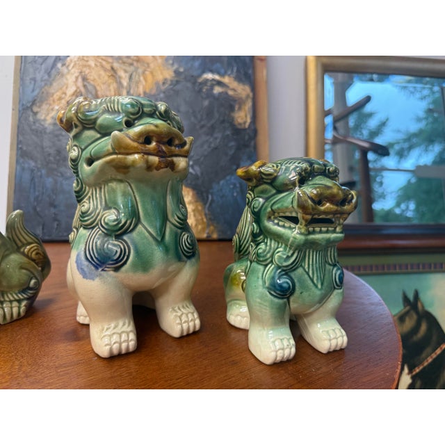 Mid 20th Century Vintage Mid-Century Ceramic Polychrome Foo Dogs - Set of 4 For Sale - Image 5 of 8