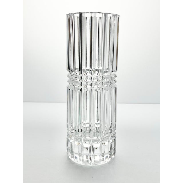 Vintage French Contemporary Postmodern-Style Cylinder Column Cut Crystal Vase 9” Excellent condition. No chips, cracks, or...