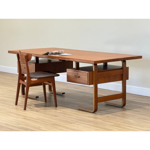 Wood Large Danish Executive Desk in Teak by Jørgen Clausen for Brande Møbelfabrik, 1950s For Sale - Image 7 of 12
