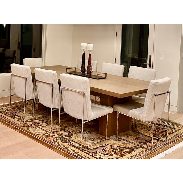 Stunning set of eight original Thayer Coggin armless dining chairs, beautifully upholstered in a sophisticated soft...