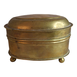 Antique 19th Century Oval Brass Tobacco Box – Hinged Keepsake or Trinket Casket