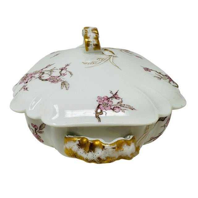 Antique Haviland Limoges Covered Tureen | Schleiger 222 (Factory 3180) "Cherry Blossom" Floral | Pink & Gold For Sale In Tampa - Image 6 of 17