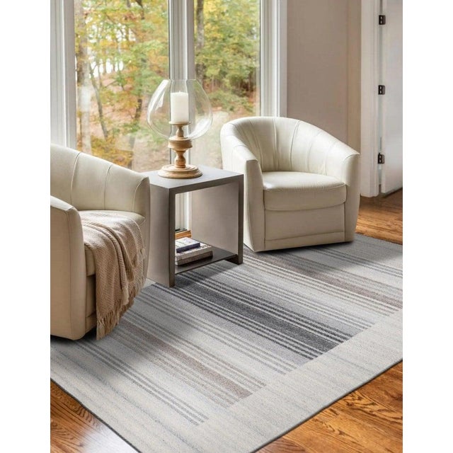 3x5 Gray Handwoven Wool Viscose Subtle Banding Geometric Modern Carpet Rug For Sale - Image 11 of 11