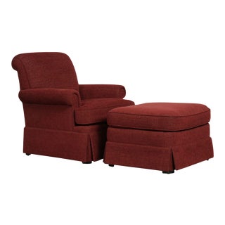 Wesley Hall Custom Upholstered Chair With Ottoman For Sale