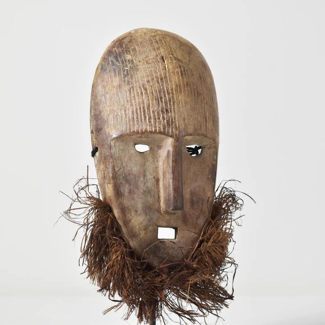 Wood Early 20th Century Metoko Wood Carved Mask With Raffia Beard For Sale - Image 7 of 9
