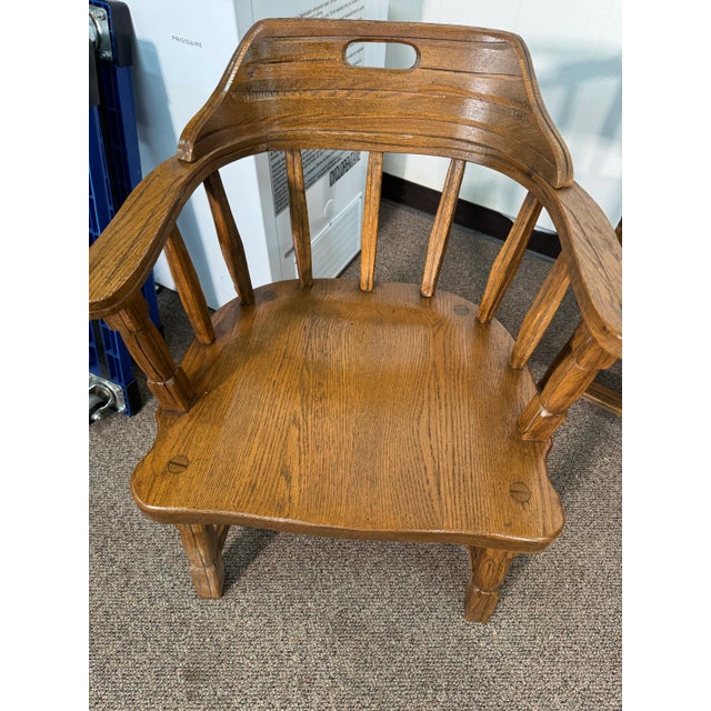Brown Mid 20th Century Set of 2 Chairs Ranch Oak Captains Armchairs For Sale - Image 8 of 9