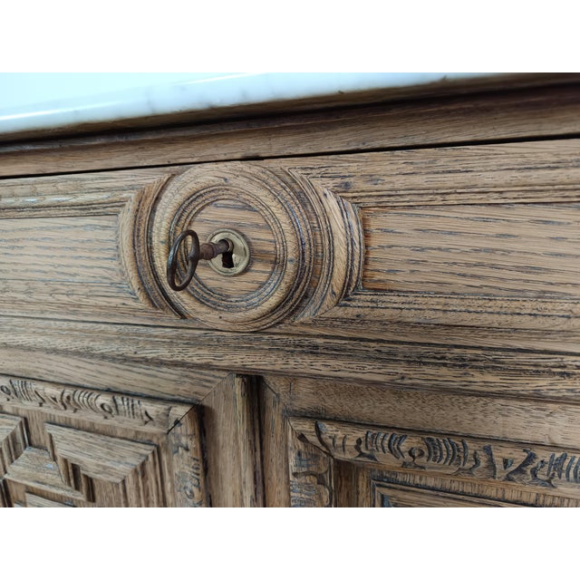 Oak and Carved Marble Sideboard For Sale - Image 11 of 18