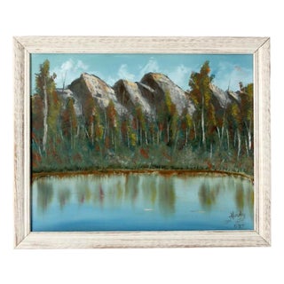 Vintage Mountain Lake Landscape Painting For Sale