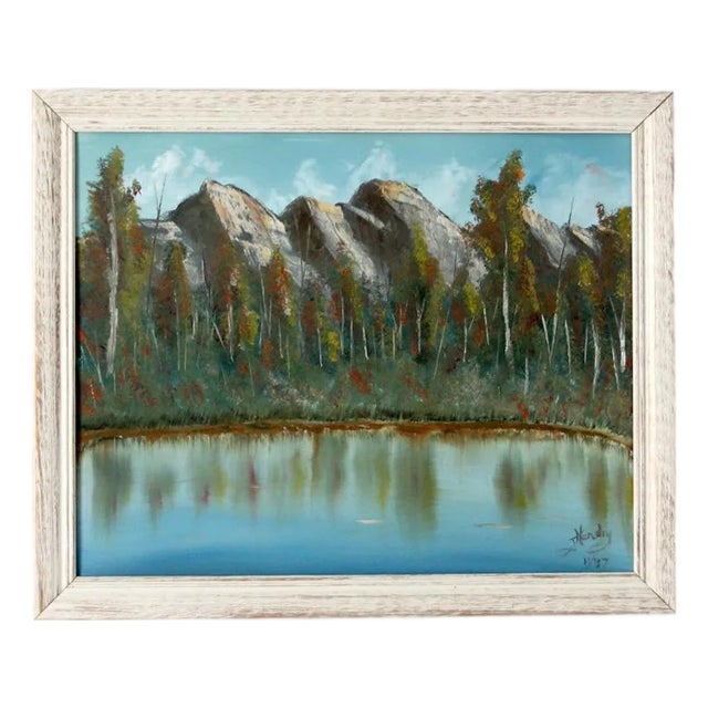 Vintage Mountain Lake Landscape Painting For Sale