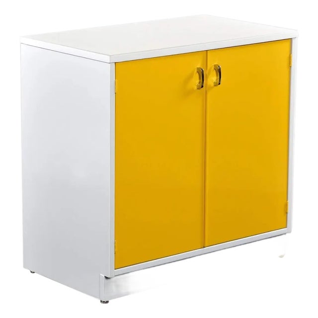 Restored 1970s Yellow and White Broyhill Chapter One Record Media Cabinet For Sale
